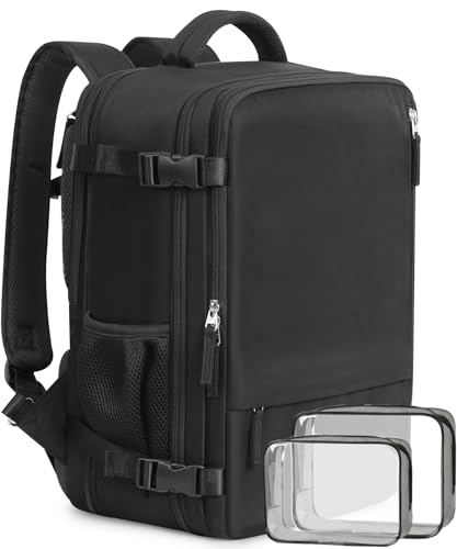Beraliy Travel Backpack for Men Women, Large Carry On Backpack, Personal Item Bag Airline Approved, Laptop Backpack 17 inch, Business Work Gym Weekender Bag, Black