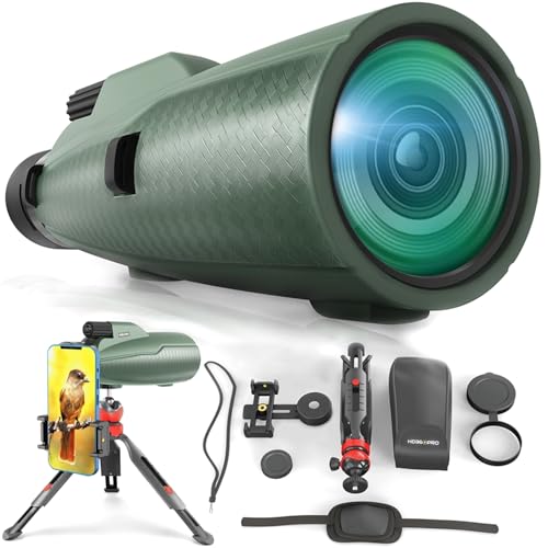 Monocular Telescope 12X56 ED Outdoor Telescope with Smartphone Adapter for Stargazing, Birdwatching, Hunting, Dust-Proof, Waterproof Monocular for adults with Phone Holder and Metal Tripod By hd360pro