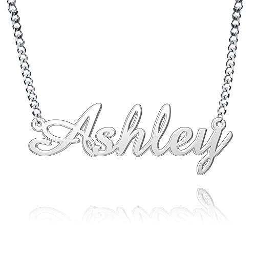 Q&Locket Heart Love 925 Sterling Silver Personalized Custom Name Necklace Script Initial Nameplate Necklaces Gifts for Girls Womens