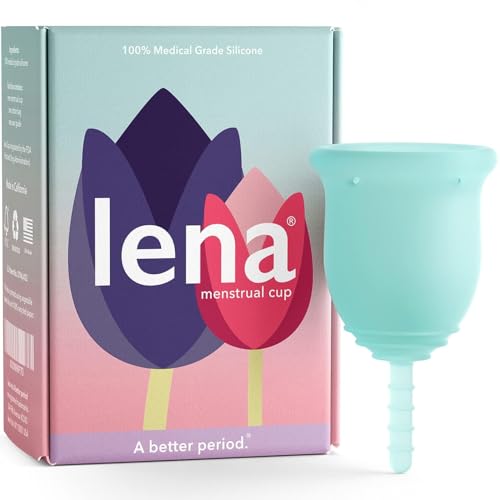 Lena Menstrual Cup | 12hr Reusable Period Silicone Soft Cup | Tampon and Pad Alternative for Teenagers & Adults | Light to Heavy Menstruation Flow | Feminine Care Hygiene Products (Turquoise, Small)