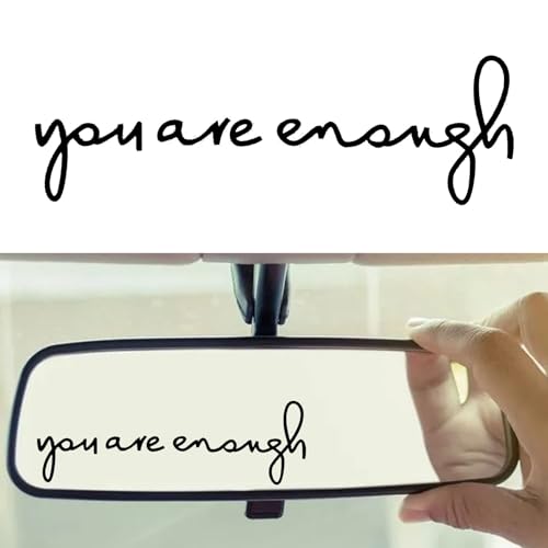 Hirificing You are Enough Rearview Mirror Decal Vinyl Letters Stickers with Heart, Self Positive Affirmation Sticker Girl Women Gift for Vanity Mirror, Rear View Mirror, Window, Water Bottle(Black)