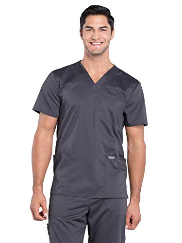 Cherokee V- Neck Men's Scrubs Top with Pockets WW670, XL, Pewter