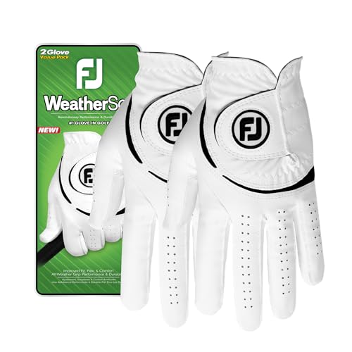 FootJoy Men's WeatherSof 2-Pack Golf Glove, White, Large, Worn on Right Hand