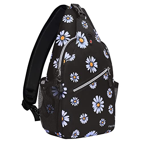 MOSISO Sling Backpack, Multipurpose Travel Hiking Daypack Camomile Rope Crossbody Shoulder Bag, Black