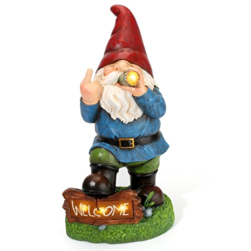 Resin Gnomes Garden Decor, 13.5' Tall Solar Large Inappropriate Funny Gifts Gnome Outdoor Statues for Yard, Patio, Lawn, Outside Naughty Gnome Garden Decorations Gift for Men Women