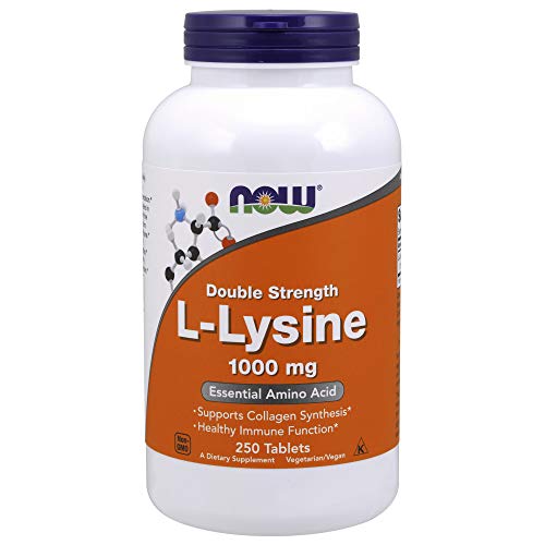 NOW Supplements, L-Lysine (L-Lysine Hydrochloride) 1,000 mg, Double Strength, Amino Acid, 250 Tablets
