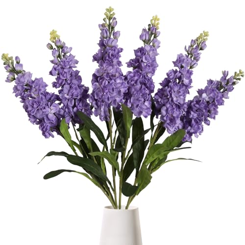 IPOPU Long Stem Delphinium Artificial Flowers, 6PCS Snapdragon Fake Flowers Purple Silk Flowers 31.50' Antirrhinum Majus Arrangement Decorations for Tall Vase Home Garden Wedding Decor (Dark Purple)