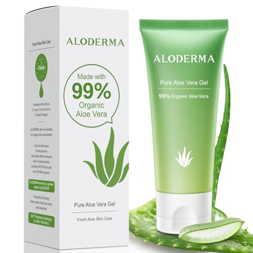 Aloderma 99% Organic Aloe Vera Gel for Face Made within 12 Hours of Harvest - Natural Hydrating Pure Aloe Vera Gel for Soothing Skincare - Moisturizing Aloe Gel for Skin, Face, & Sensitive Skin, 4oz