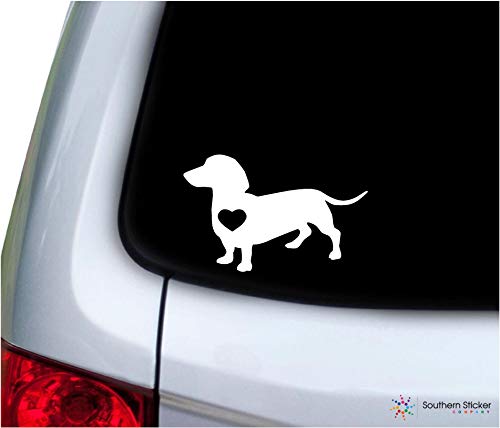 Southern Sticker Company Dachshund Heart Inside 3.9x6.1 inches Size Dog Canine Wiener Dog Decal Vinyl Laptop car Window Truck - Made and Shipped in USA (White)