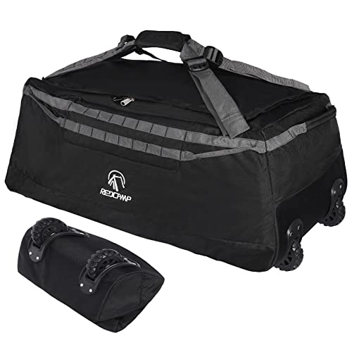 REDCAMP 140L Foldable Duffle Bag with Wheels and Backpack Straps, 1680D Oxford Extra Large rolled Duffel Bag backpack for Camping Travel Gear, Black