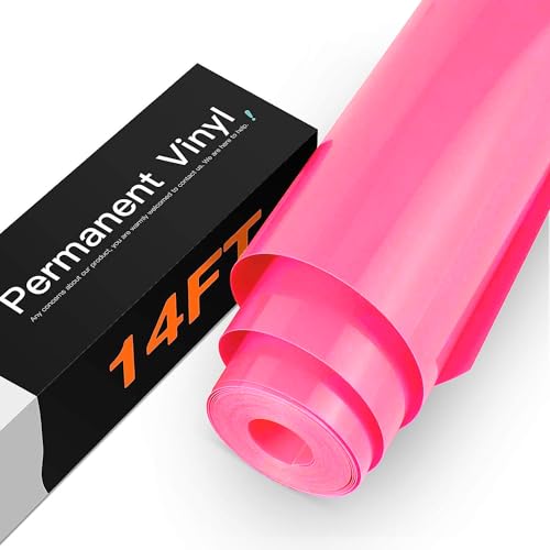 HTVRONT Pink Permanent Vinyl, Hot Pink Vinyl for Cricut - 12' x 14 FT Pink Adhesive Vinyl Roll for Cricut, Silhouette, Cameo Cutters, Signs, Scrapbooking, Craft, Die Cutters