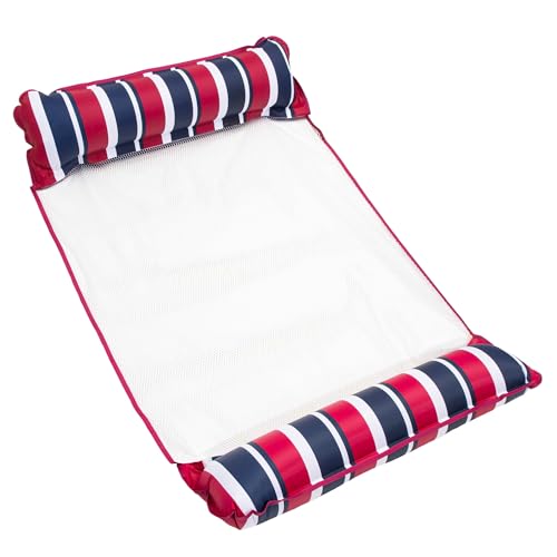 Aqua Original 4-in-1 Monterey Hammock XL Pool Float & Hammock - Multi-Purpose, Inflatable Pool Floats for Adults - Patented Thick, Non-Stick PVC Material – Navy/Burgundy Stripe