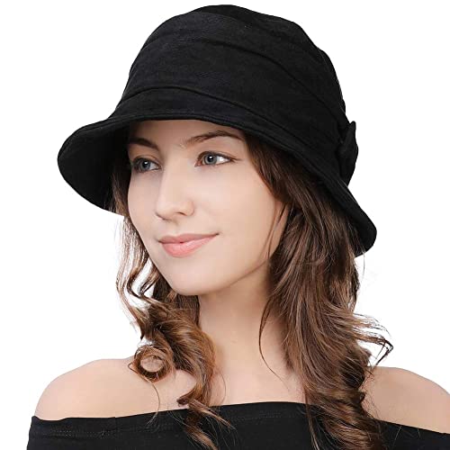 Womens 1920 Vintage Fedora Bowler Cloche Bucket Church Derby Party Hat Fall Winter Floppy Ladies Black