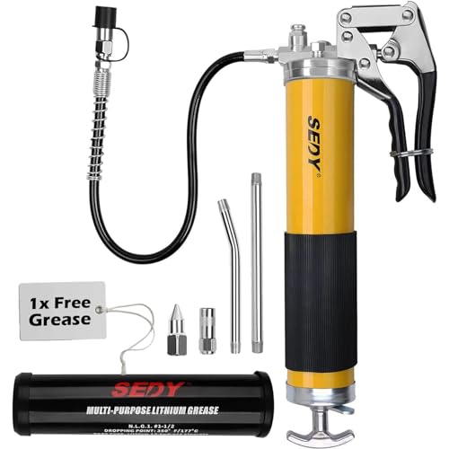 Heavy Duty Grease Gun Kit - 14oz Free Grease Tube 8000 PSI Pistol High Pressure Flexible Hose Bearing Grease Pump Marine Durable Connectors Adapters Extension Tubes Nozzle Easy Operation