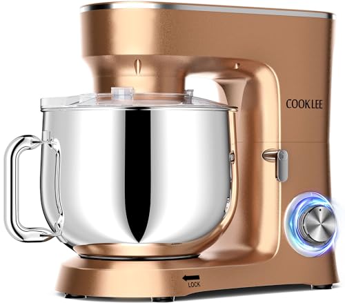 COOKLEE Stand Mixer, 9.5 Qt. 660W 10-Speed Electric Kitchen Mixer with Dishwasher-Safe Dough Hooks, Flat Beaters, Wire Whip & Pouring Shield Attachments for Most Home Cooks, SM-1551, Champagne