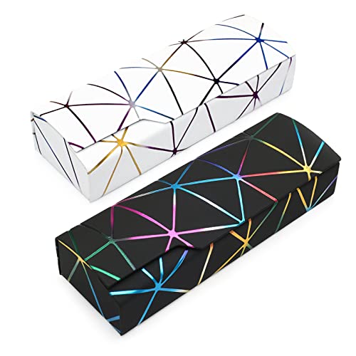 Abwuulq- lattice dazzling glasses case,Portable protective case for glasses，Fashion glasses rigid cover,unisex (Black + white)