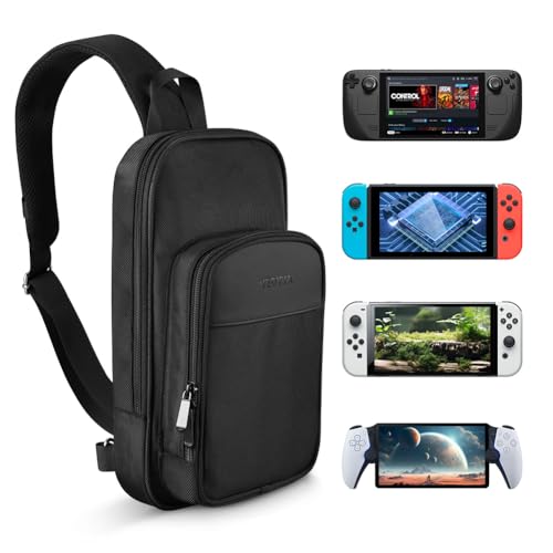 veoyya Carrying Case for Switch/Nintendo Console Storage Bag for Steam Deck Console&Accessories, Portable Travel Case Crossbody Shoulder Fit Console, AC Charger Adapter