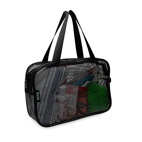 Rolling Nomad 12.2x4.33x8.27 Clear Mesh Bag, Large Black Mesh Travel Bags for Toiletries, Accessories Organizer