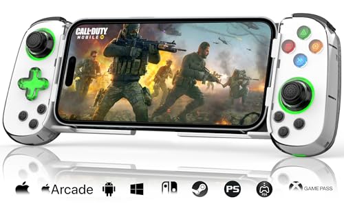 Phone Game Controller for iPhone/Android/PC/Switch, Play COD, Genshin,Support Streaming on PS5/Xbox/PC Console, Cloud Gaming Wireless Gamepad Joystick, Turbo/6-Axis Gyro/Dual Motor, Green Light, White