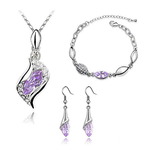 Graces Dawn Beautiful Cubic Zirconia with Platinum Plated Chain Necklace Angel Elf Pendant Mosaic crystal Necklace bracelet and earrings set Necklace 18' (Light purple)