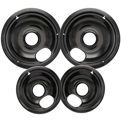 COZZIVITA Stove Drip Pan for Electric Stove Top, Compatible with Frigidaire 10% Energy Save by Enamel Spraying Prevent Bending and Rust Includes a Set of 4 Oven Burner Drip Pans, Black