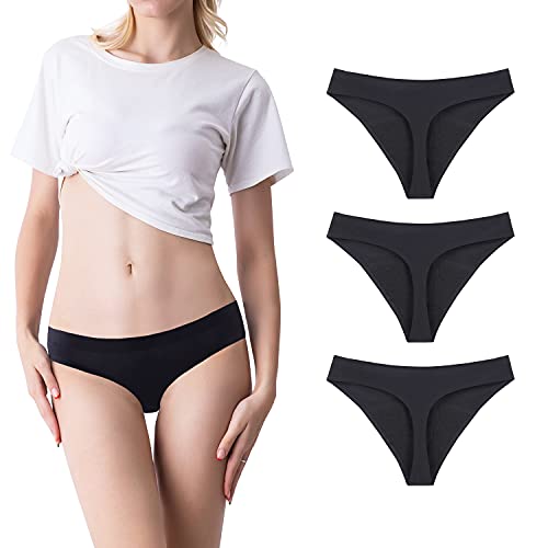 SHARICCA Women Postpartum Period Thongs 4 Layers Leakproof Underwear Panties for teen ladies 3 Pack (3Black, M)