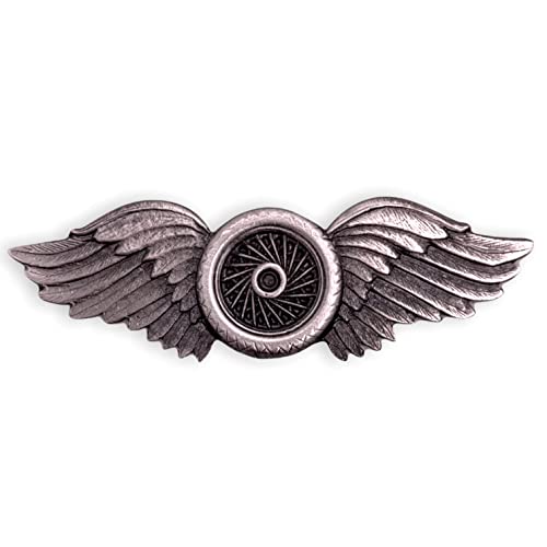 StockPins Winged Wheel Lapel Pin - Pewter Biker Pin with Motorcycle Wheel and Wings, Vest Pins and Motorcycle Jacket Pins, Perfect for Fans of Harley Davidson and Bikers