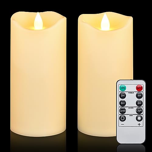 Aignis Flameless Candles Outdoor Indoor, Battery Operated LED Flameless Candles with Remote Timer, Yellowish Ivory Electric Candles for Home/Wedding Decor