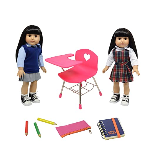 The New York Doll Collection Doll Back to School Set - Doll School Desk,School Supply Set for Dolls and School Uniform Clothing Fits 18 Inch Girl Dolls, E154