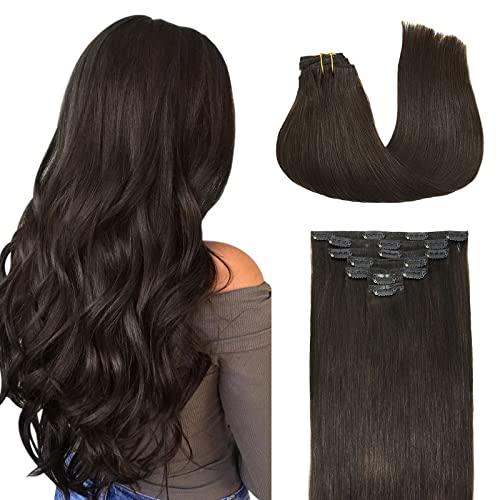 DOORES Hair Extensions Dark Brown 18 Inch 120g 7pcs Real Straight Remy Clip in Human Hair Extensions Thick