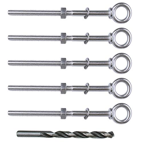 Muzata 5pack 1/4' x 5' Eye Bolt Heavy Duty Shoulder Lifting Ring Threaded Eyebolts with Nuts Washers T316 Stainless Steel Marine Grade UNC-3A CR32