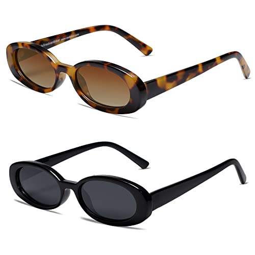 VANLINKER Polarized Retro Oval Sunglasses for Women and Men Small 90s Style VL9580