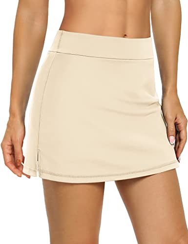 LouKeith Tennis Skirts for Women Golf Athletic Activewear Skorts Mini Summer Workout Running Shorts with Pockets Khaki M