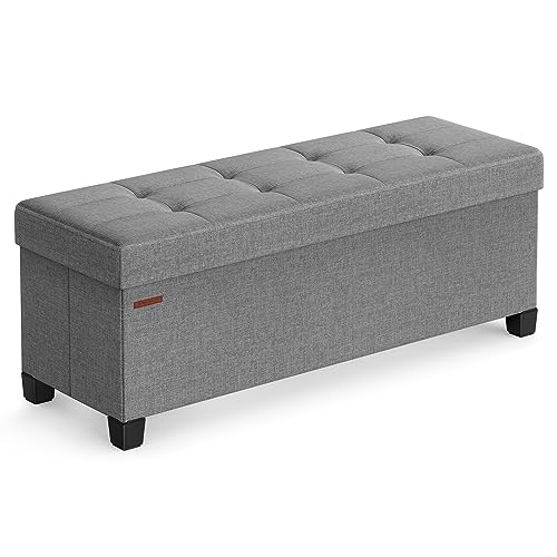 SONGMICS Folding Storage Ottoman Bench for Living Room and Bedroom, 15 x 43.3 x 15.7 Inches, Light Gray