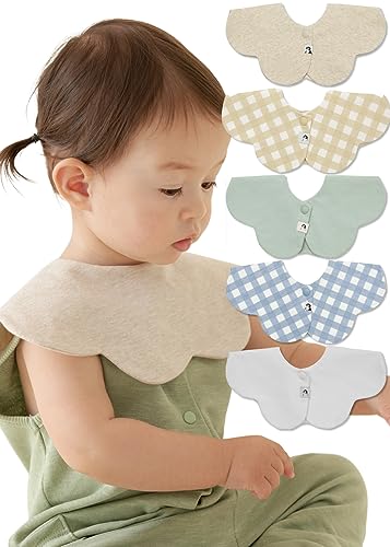 Konny Baby Bibs 5-Pack, 360 ​​° Rotate, New Year Gifts for Boys Girls baby Essentials(Set 5 - Mint, Ivory, Creamy Gingham, Oatmeal, Blue Gingham)