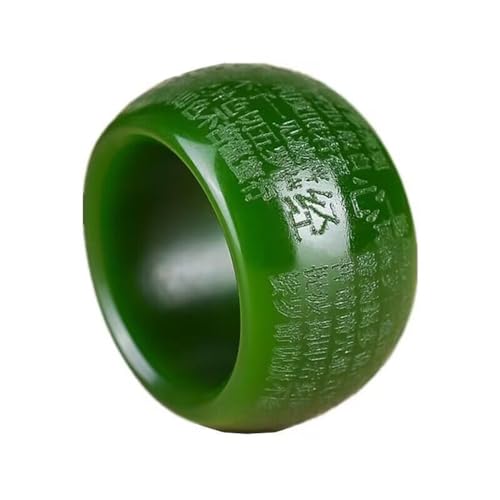 LONDAEE Natural Jasper Green Jade Heart Sutra Jade Ring Buddhist Auspicious Men's and Women's Trigger Finger Jewelry Gifts with Box