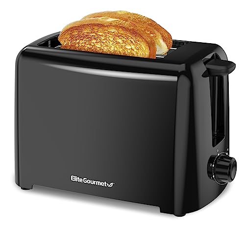 Elite Gourmet ECT1027B Cool Touch Toaster with 6 Temperature Settings & Extra Wide 1.25' Slots for Bagels, Waffles, Specialty Breads, Puff Pastry, Snacks, ETL Certified, 2 Slices, Black