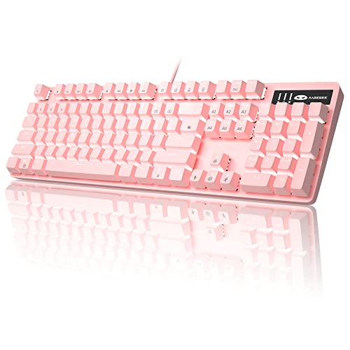 MageGee Pink Gaming Keyboard USB Wired Keyboard, New Mechanical Storm Adjustable Backlight Keyboard Splash-Proof Ideal for PC/Laptop/MAC Game(Pink)