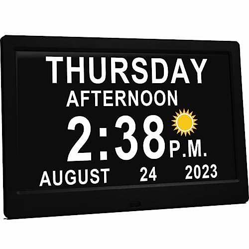 MASSII 11.5 Inch Large Digital Clock with Auto DST and Sun Moon Icons, Custom Reminders and Calendar Clock, Day Date Clock for Seniors Dementia Alzheimers' Clock with Remote Control