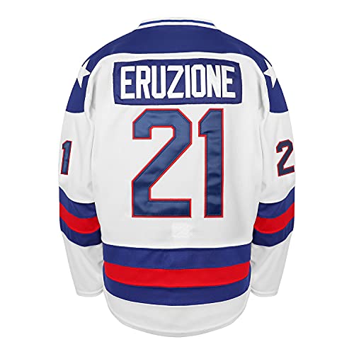 1980 Miracle On Ice Team Hockey Jersey 17 Jack O'Callahan 30 Jim Craig #21 Mike Eruzione Stitched Ice Hockey Jerseys (#21White, Medium)