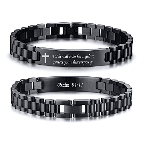 VNOX Christian Bracelet For Men | Personalized Bracelet For Men Bible Verse Scripture Bracelets Mens Inspirational Bracelets Cross Chain Link Bracelet, Religious Christian Gifts For Men,Style 5