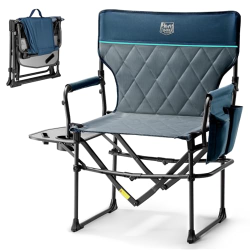 TIMBER RIDGE Heavy Duty Camping Chair with Compact Size, Portable Directors Chair with Side Table and Pocket for Camping, Lawn, Sports and Fishing, Supports Up to 400lbs,Navy