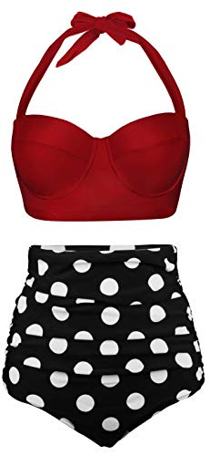 Angerella Red High Waisted Bikini Two Piece Underwired Swimsuits Beach Swimwear, M