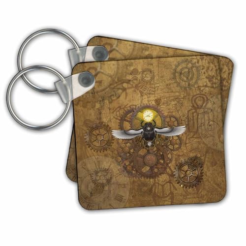 3dRose Key Chains Steampunk Scarab With Clock and Anciant Egyptian Drawings (kc-289786-2)