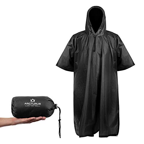 Arcturus Lightweight Ripstop Nylon Poncho with Adjustable Hood (Black)