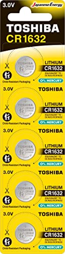 Toshiba CR1632 3V Lithium Coin Cell Battery 5 Batteries Strip Child-Resistant Packaging