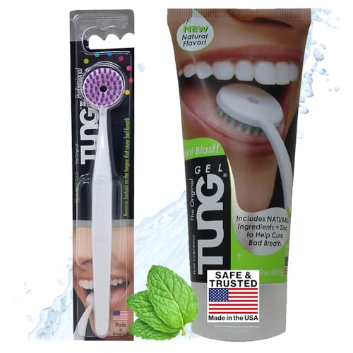 Peak Essentials | TUNG Natural Brush & Gel Kit | Tongue Cleaner for Adults | Tongue Scraper to Fight Bad Breath and Halitosis | Mouth Odor Eliminator | Fresh Mint | Made in America (Starter Pack)