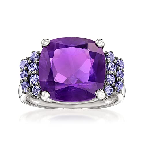 Ross-Simons 5.50 Carat Amethyst and .40 ct. t.w. Tanzanite Ring in Sterling Silver. Size 9