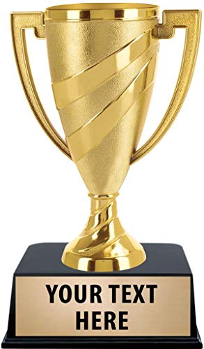 Crown Awards Gold Cup Trophies with Custom Engraving, 6.75' Personalized Gold Swirl Cup Achievement Trophy On Black Base 1 Pack