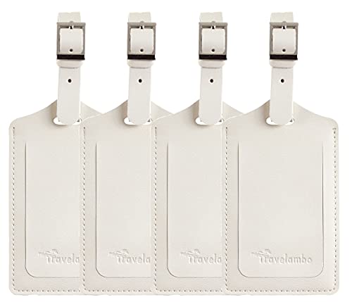Travelambo 4 Pack Leather Luggage Tags for Suitcases Travel Labels (Ivory)